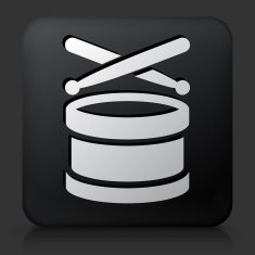 Black Square Button with Drums Icon