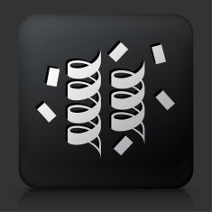 Black Square Button with Confetti