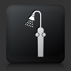 Black Square Button with Shower Icon