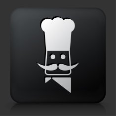 Black Square Button with Chef Head Icon
