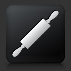 Black Square Button with Dough Roller Icon