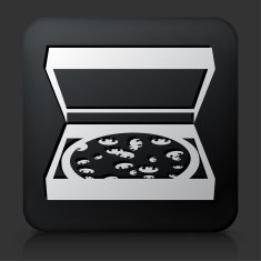 Black Square Button with Pizza in Box Icon