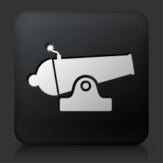 Black Square Button with Cannon Icon