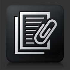 Black Square Button with Documents and Paper Clip N2