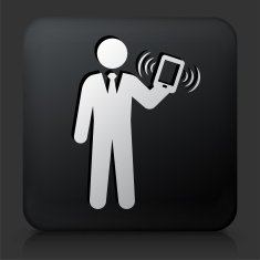 Black Square Button with Businessman Holding a Phone N2