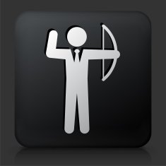 Black Square Button with Shooting Bow Icon N2