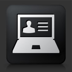 Black Square Button with Laptop and Person's Profile