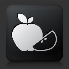 Black Square Button with Apple and Slice