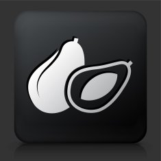 Black Square Button with Whole and Half Avocado