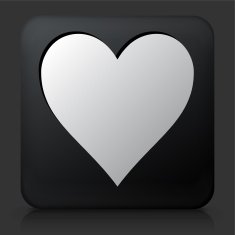 Black Square Button with Hearts Suit Card