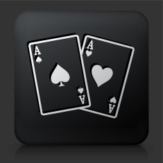 Black Square Button with Ace of Spades and Hearts