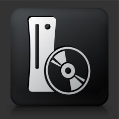 Black Square Button with Video Game Device and Disk