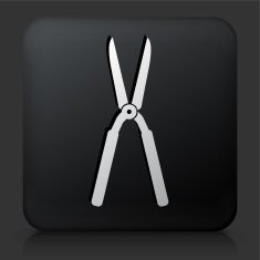 Black Square Button with Gardening Scissors