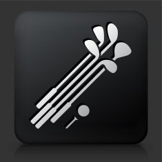 Black Square Button with Set of Golf Clubs and Ball