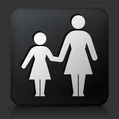 Black Square Button with Mother and Daughter