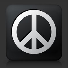 Black Square Button with Peace Sign Icon