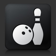 Black Square Button with Bowling Ball & Pin