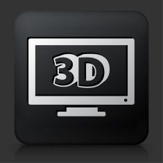 Black Square Button with 3D Television Icon