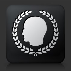 Black Square Button with Person's Profile and Laurel Wreath