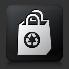 Black Square Button with Reusable Shopping Bag