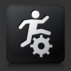 Black Square Button with Stick Figure Running Gear