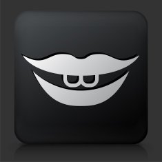 Black Square Button with Smiling Lips