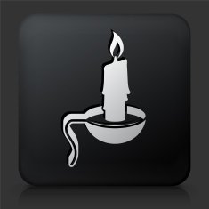 Black Square Button with Candle Fire Icon