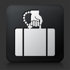 Black Square Button with Briefcase & Handcuffs Icon