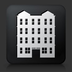Black Square Button with Building Icon N17