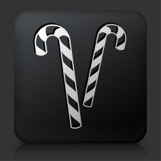 Black Square Button with Candy Canes