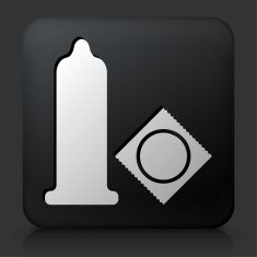 Black Square Button with Condom Icon