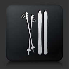 Black Square Button with Skiing Gear