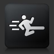 Black Square Button with Stick Figure Flying Kick