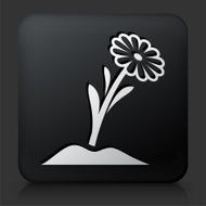 Black Square Button with Flower