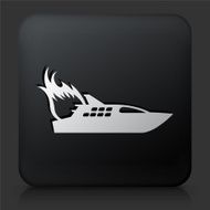 Black Square Button with Boat Fire Icon