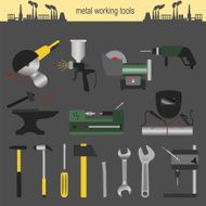 Set of metallurgy icons metal working tools steel profiles N2