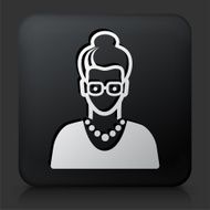 Black Square Button with Elderly Female Face N2