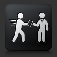 Black Square Button with Businessman Rushing Work