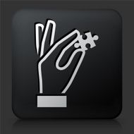 Black Square Button with Puzzle &amp; Hand Icon