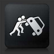 Black Square Button with Flipping Car Protest