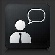 Black Square Button with Talking Businessman N2