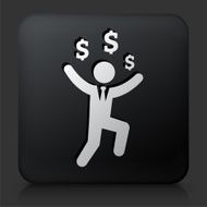 Black Square Button with Rich Businessman