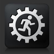 Black Square Button with Stick Figure Running Gear N2