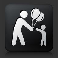 Black Square Button with Stick Figure &amp; Balloons N2
