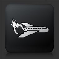 Black Square Button with Airplane Fire Icon