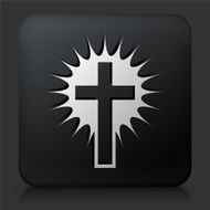 Black Square Button with Christian Cross Icon N2