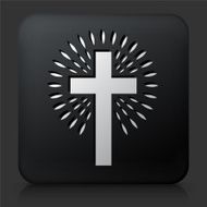 Black Square Button with Christian Cross Icon N3