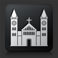 Black Square Button with Church Building Icon N5