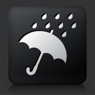 Black Square Button with Umbrella &amp; Rain