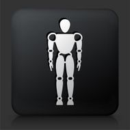 Black Square Button with Robot Body Icon